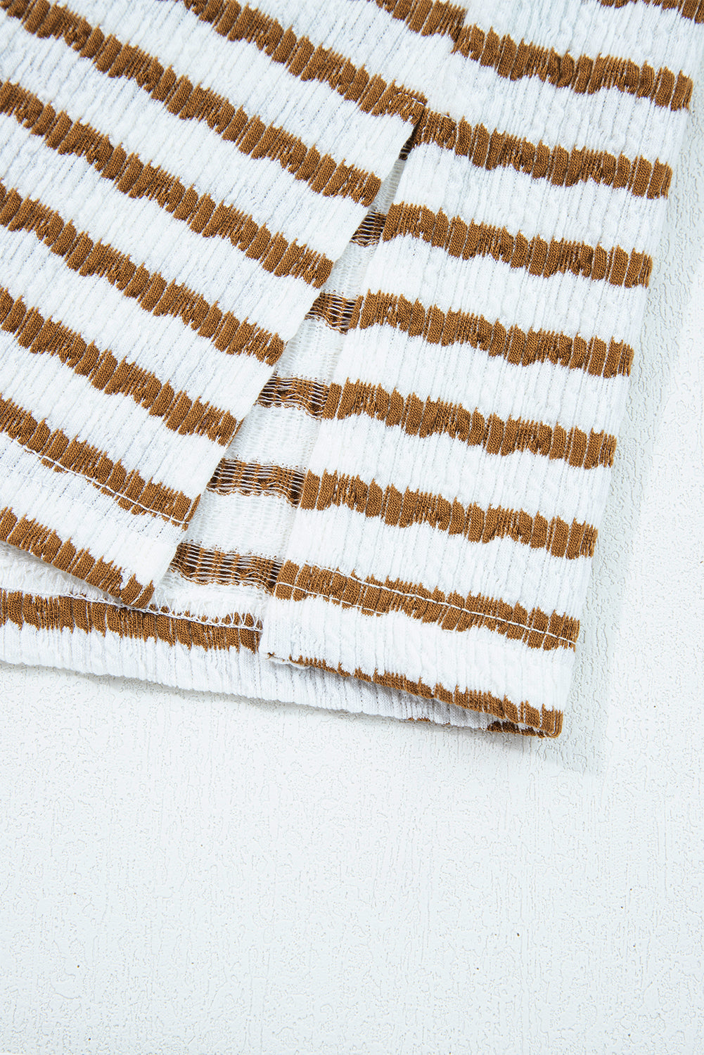 Khaki Stripe Plus Size Collared V Neck Set With Wide Leg Dear-Lover Dropshipping